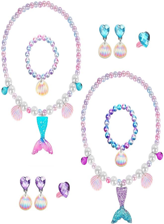 Botrinal 2PCS Mermaid Necklace Bracelet Set Mermaid Jewelry Kit Included Shell Necklace Bracelet Ring Earrings Accessories Dress Up for Mermaid Party - Image 1
